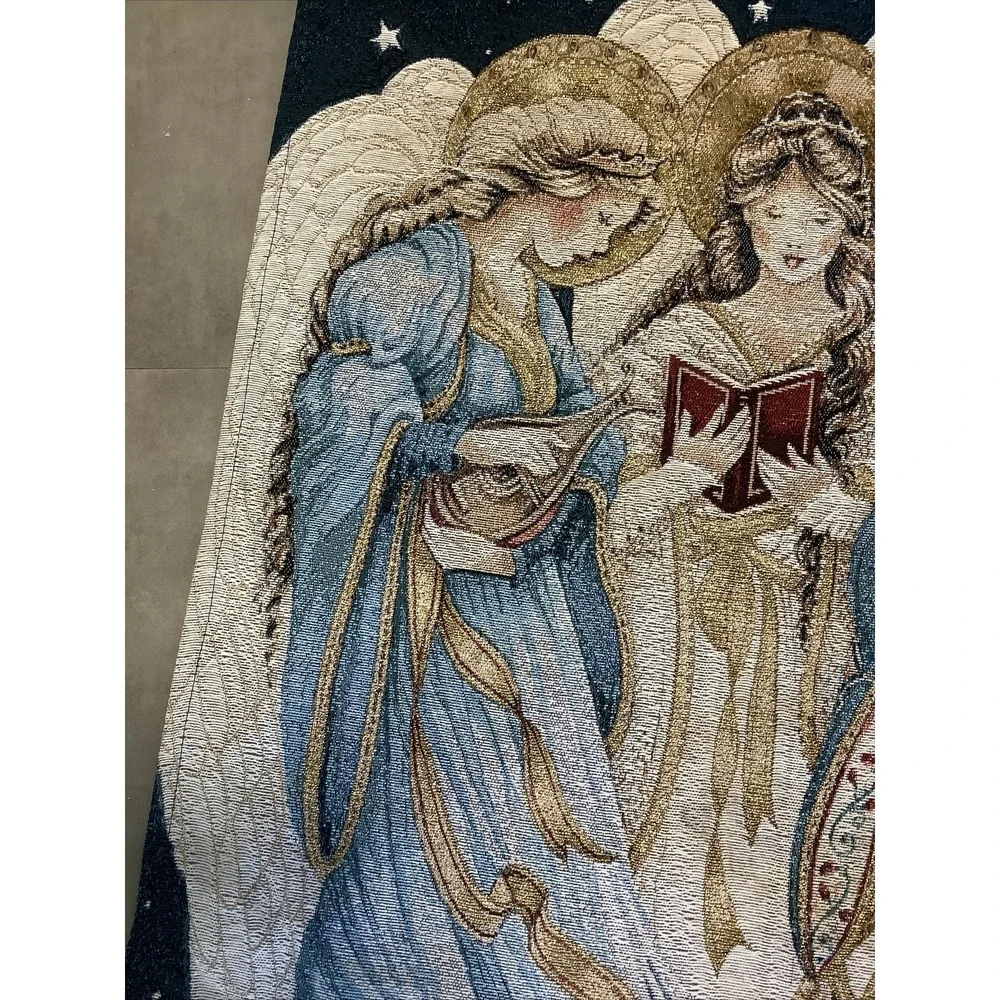 Linda Green Three Angels Christmas Woven Tapestry Wall Hanging 26x36 USA Made